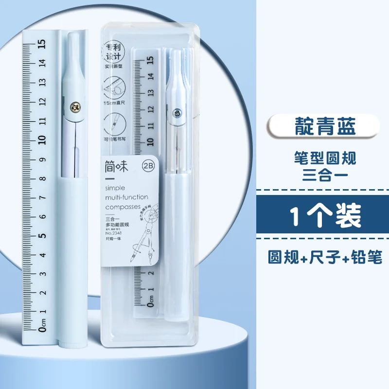 Multi Functional Three in One Compass and Ruler Set Plastic Ruler with Metal Compass for Pencil Learning and School Use Perfect: Blue