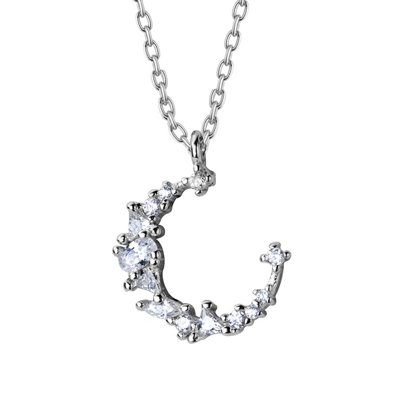 925 Sterling Zilveren Maan Vormige Hanger Ketting Voor Vrouwen Link Chain Sleutelbeen Chain Shiny Cz Ketting Sierlijke Partij Sieraden