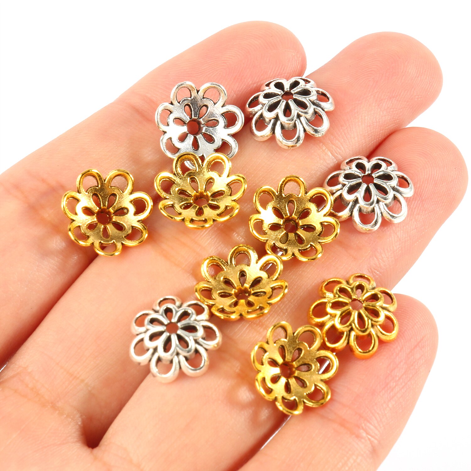 Bouchons de perles de couleur argent tibétain, or Antique, embouts de fleurs, couture pour la fabrication de bijoux, accessoires de bricolage: XL / GRIS