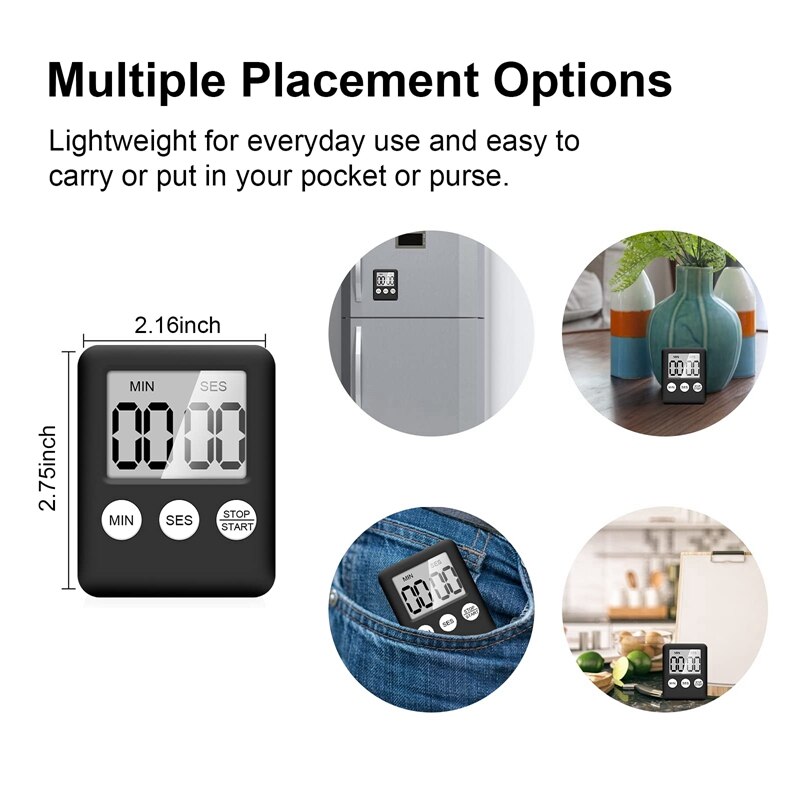 Digital Kitchen Timer 4 Pieces Kitchen Alarm Clock with Alarm Short Timer Magnetic Egg Timer Kitchen Clock Countdown