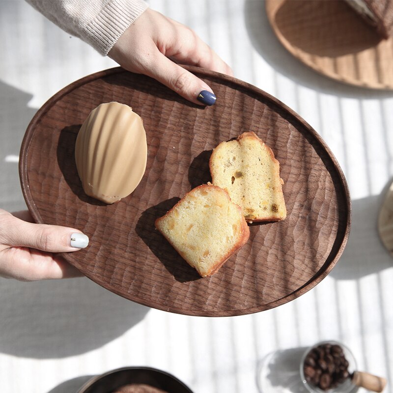 Nordic Dessert Plate Wooden Serving Tray Afternoon Tea Time Coffee Cake Plates Hexagonal Round Desserts Food Organizer Platter: d