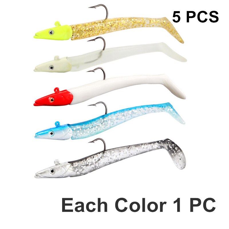 Mosodo jigghuvud mjukt bete 10g/19g/34g blygädda drag 3d fisköga fiske bete svans konstgjord jigg bete bas havsfiskeredskap: 5 färger / 95mm jigghuvud 10g