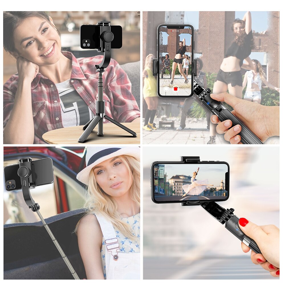 3 in 1 Phone Gimbal Stabilizer Selfie Stick Tripod 86cm 5-Section with Remote Shutter Phone Clamp Smart Rotatable for Smartphone