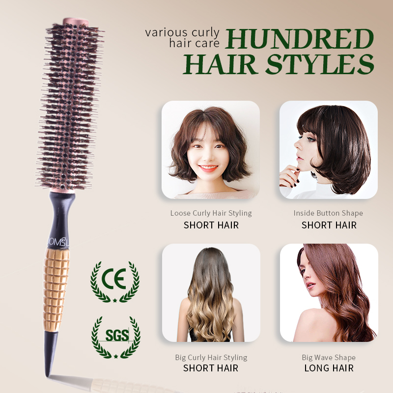 Cepillo de pelo con cerdas de jabalí de barril redondo para mujer, peine para el pelo con rizador, cepillo para el pelo en rollo antiestático, peines profesionales de madera