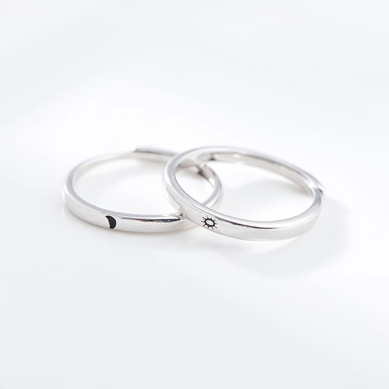 Simple Opening Sun Moon Ring Minimalist Silver Color Sun Moon Adjustable Ring For Men Women Couple Engagement Jewelry