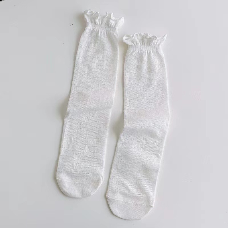 Femmes Lolita chaussettes Sexy équipage chaussettes pour femme été solide creux filles doux mignon moyen chaussettes pour femmes maille mince Sexy: Beige