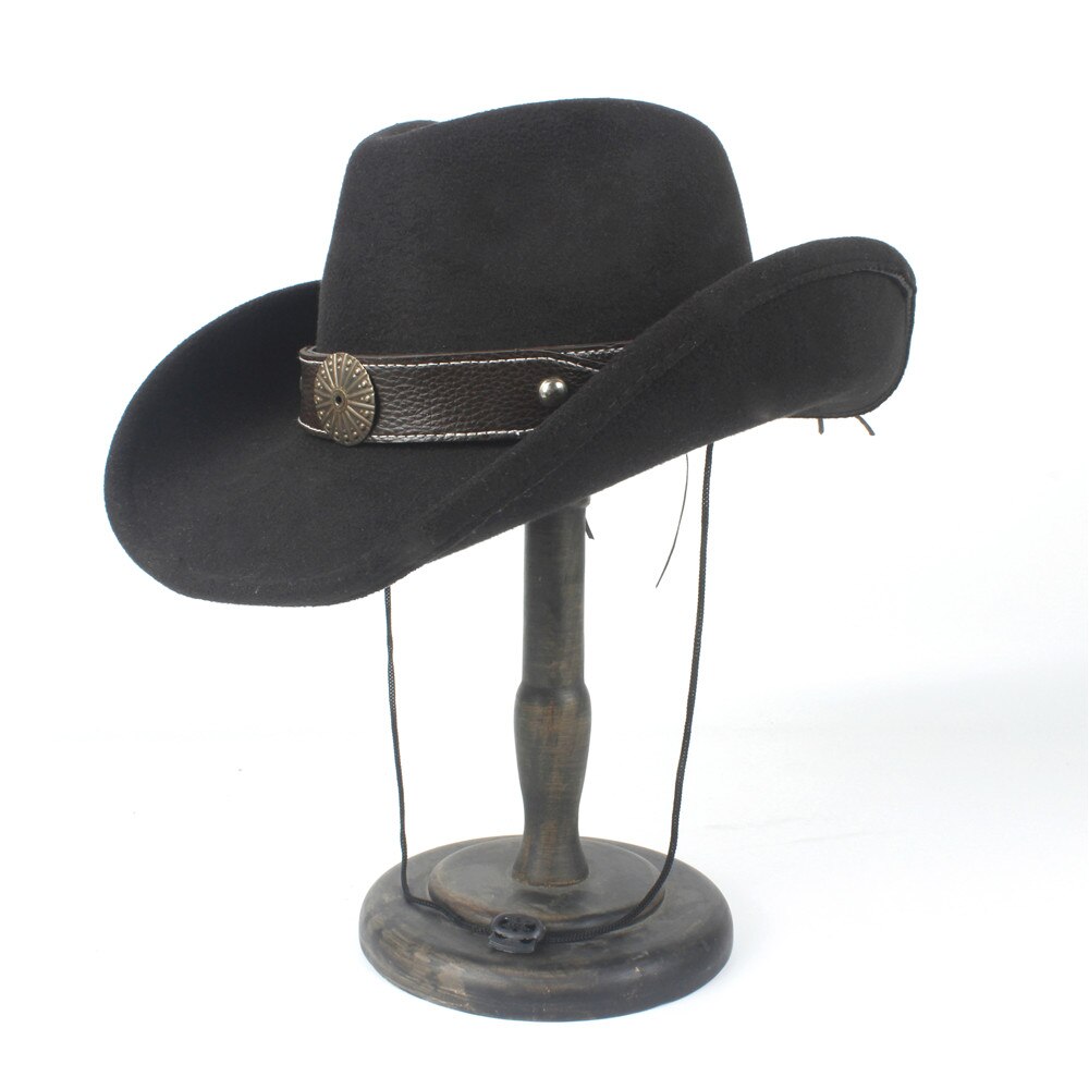 Sombrero de vaquero occidental con agujeros para Hombre y mujer, Sombrero de lana, color negro, para Jazz, ecuestre