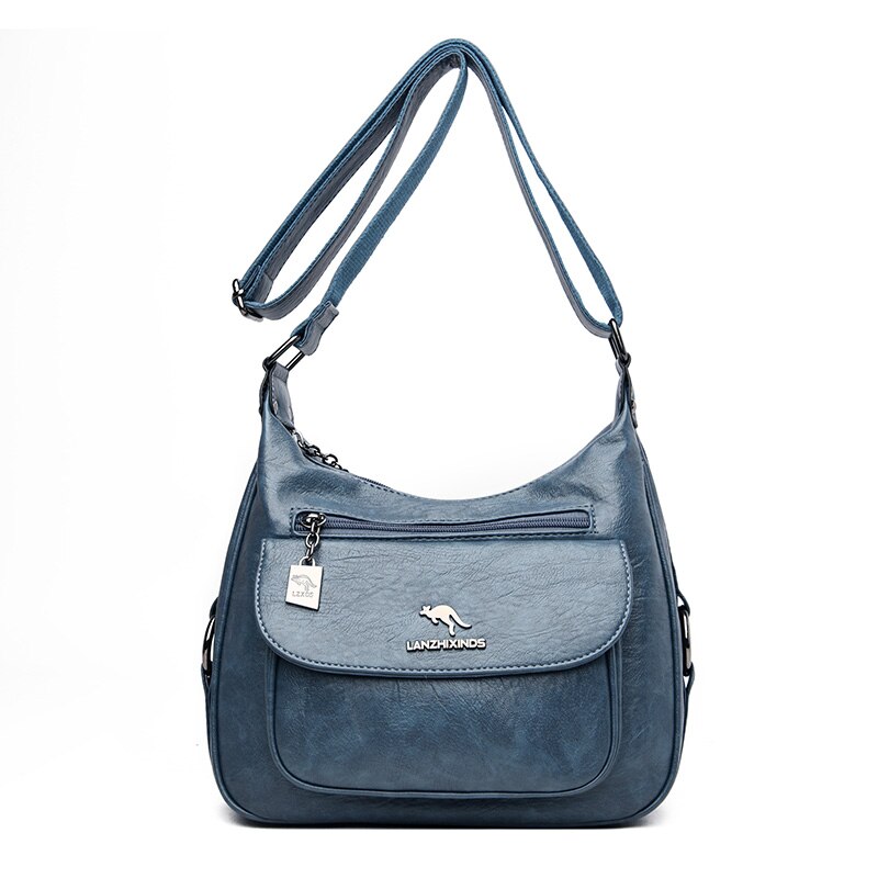 Oude Tang Grote Capaciteit Vrouwen Handtas Schoudertassen Voor Vrouwen Messenger Bag Casual Effen Kleur Rits: Lake Blue