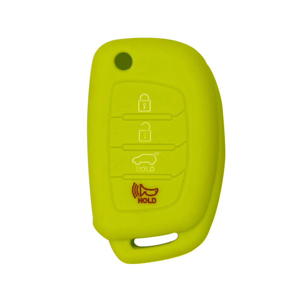Geschikt Voor Hyundai IX35 Vouwen 4-Knop Autosleutel Case Soft Rubber Silicone Sleutel Shell Anti-Diefstal Afstandsbediening controle Beschermende Cove: Apple green