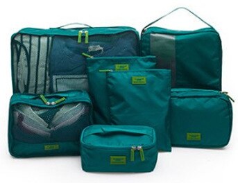 7pcs/set Men Travel Bag Sets Waterproof Packing Cube Portable Clothes Sort Case Women Luggage Organizer Bag Accessories: Army Green