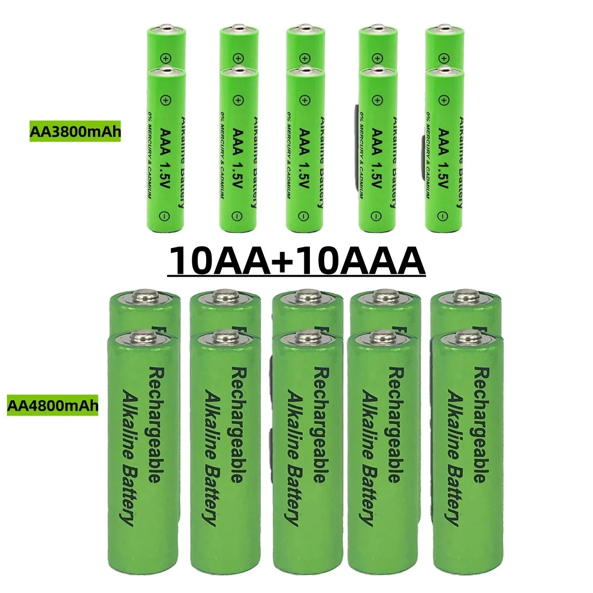 3800 mah 1.5v aa+aaa wiederaufladbare aaa-alkalisch-batterie, geeignet für taschenlampe, maus, uhr, fernbedienung usw. + ladegerät: Armeegrün