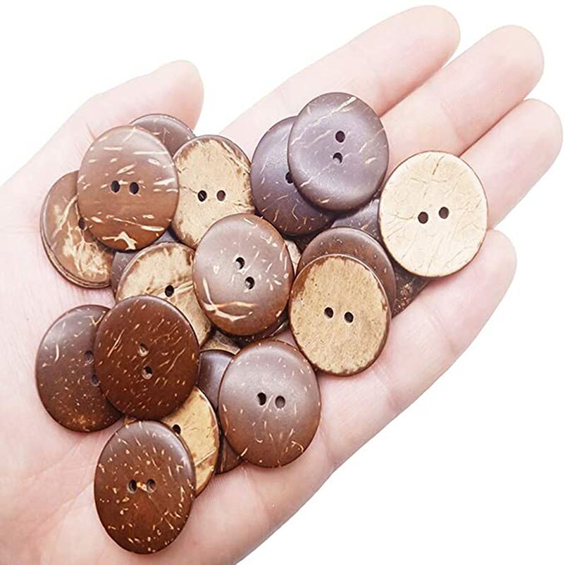 Botones de cáscara de coco gruesa, botones de 2 agujeros para manualidades, decoraciones de costura, accesorios de ropa, madera, 50 Uds.