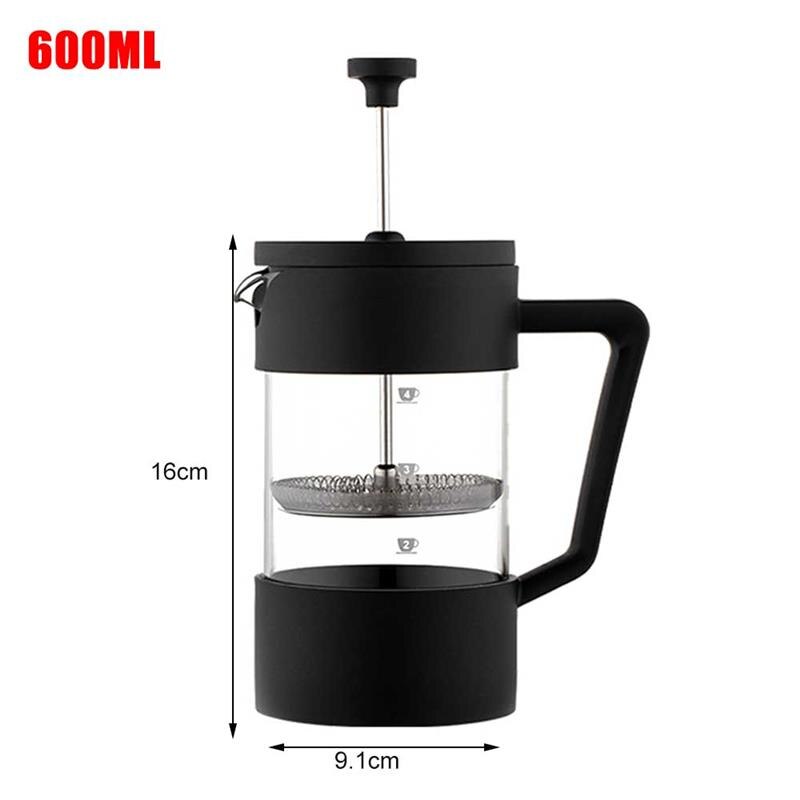 Stainless Steel Coffee Pot Hand Brewed Cafetiere Press With Filter Double Wall Insulation Polish Process Pot Cup: 600ml