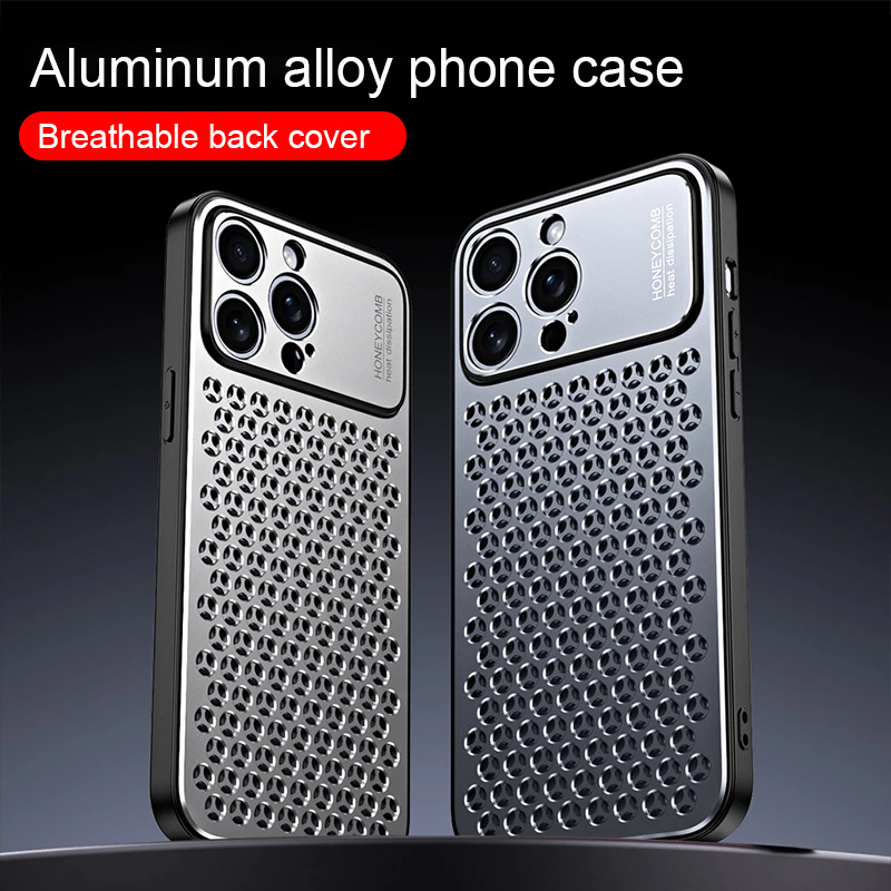 Coque de téléphone en alliage d'aluminium, étui arrière respirant en métal pour iPhone 16 15 14 13 Pro Max