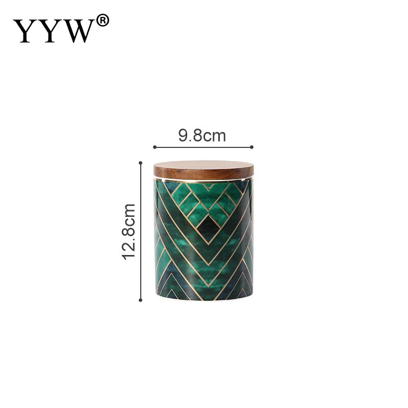 Green Ceramic Storage Jars Marble Pattern Cans For Storage Spices Cereals Coffee Beans Bulk Container Storage Can In The Kitchen: 12.8x9.8cm