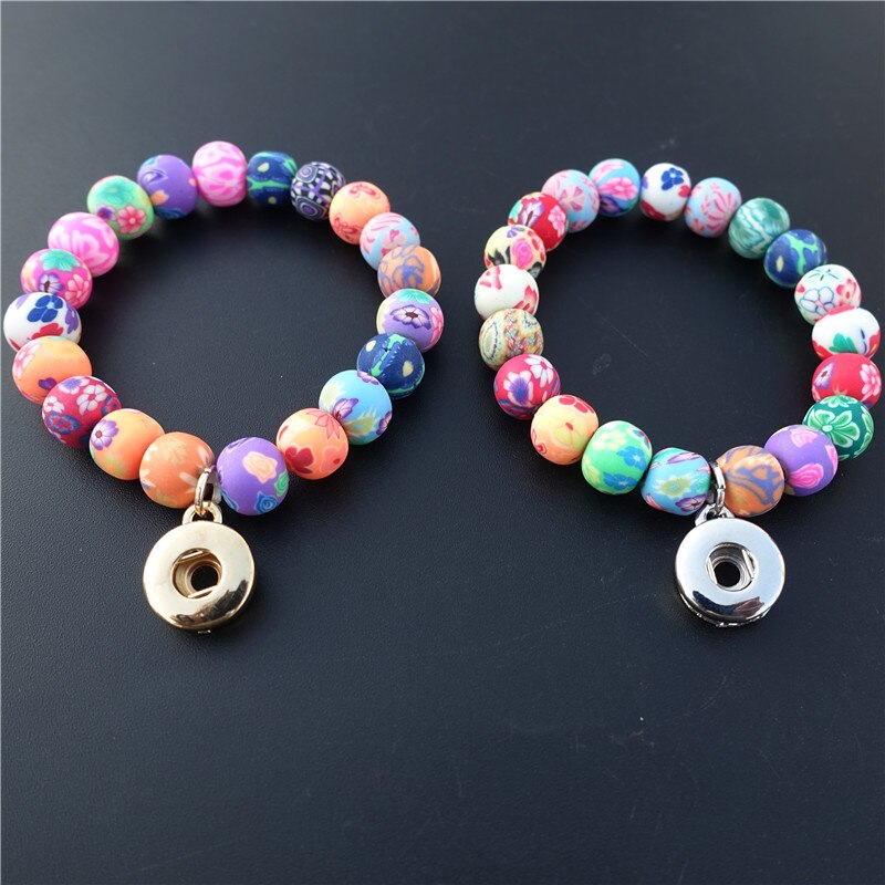 Fimo Klei Kralen 12Mm Drukknoop Armband Elastische Multicolor Handgemaakte Kinderen Meisjes Kids Sieraden