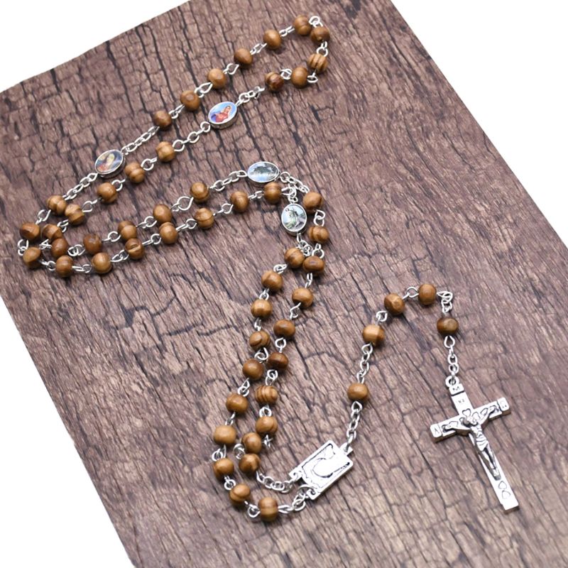 1 Pc Handgemaakte Ronde Hout Rozenkrans Kralen Kruis Religieuze Jesus Ketting Christelijke Mannen Vrouwen Yoga Sieraden Charms