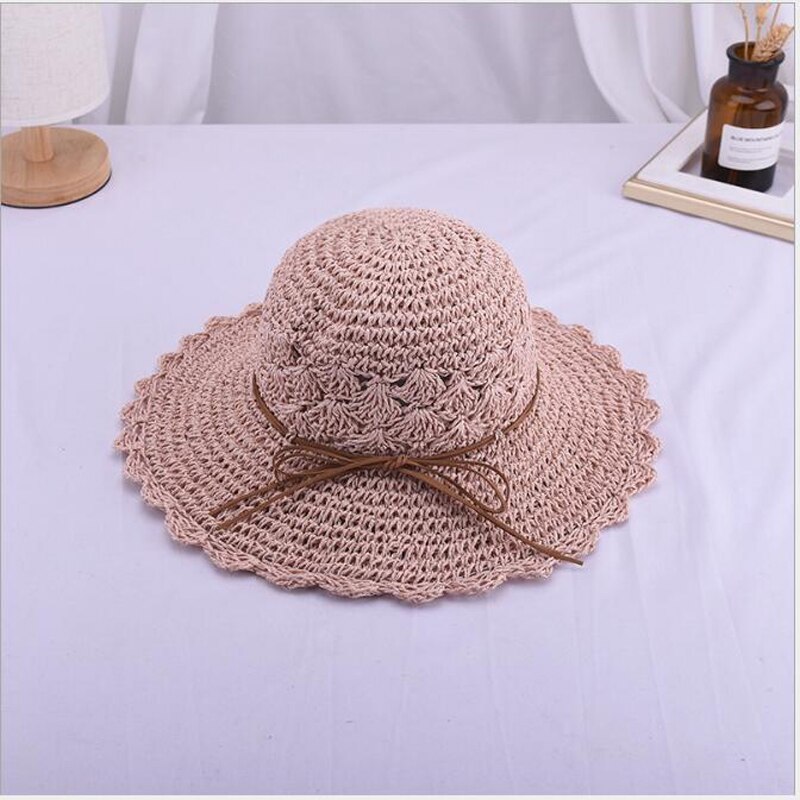 Ymsaid, sombrero redondo de verano para mujer, sombreros de paja de ala ancha tejidos a mano, gorras de Sol de para mujer, sombrero plegable de playa bohemio