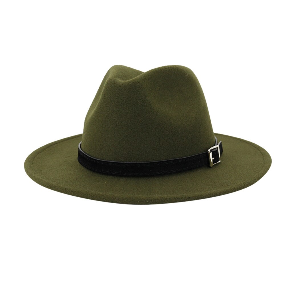 Bonnet en laine pour hommes Vintage # N | Gangster Trilby feutré, chapeau Fedora à large bord, hommes dame automne ceinture, Jazz casquettes: Army Green