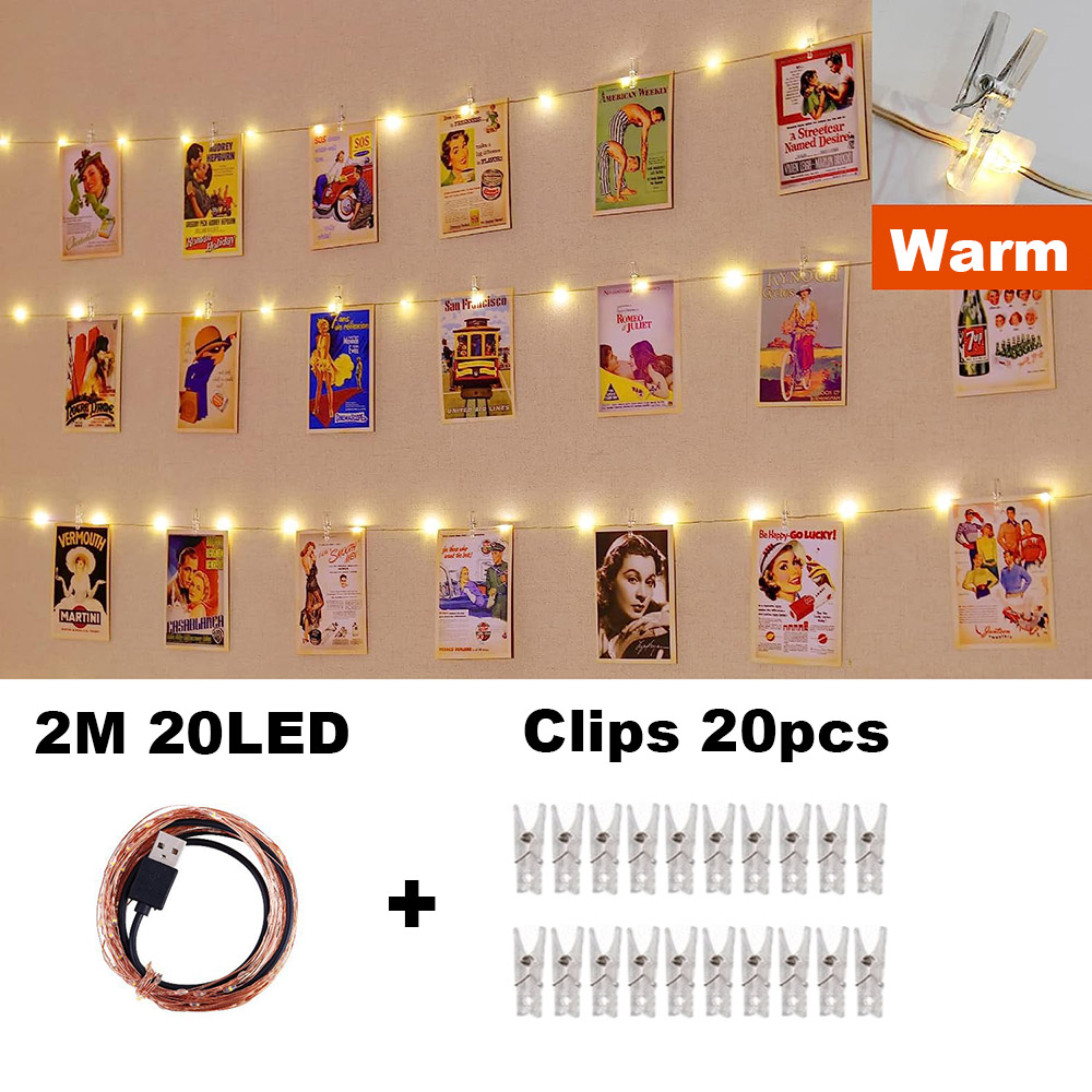 Photo Clip String Lights LED Fairy Lights Picture Clips USB Powered String Light with Clips for Bedroom Christmas Party Decor: Blue