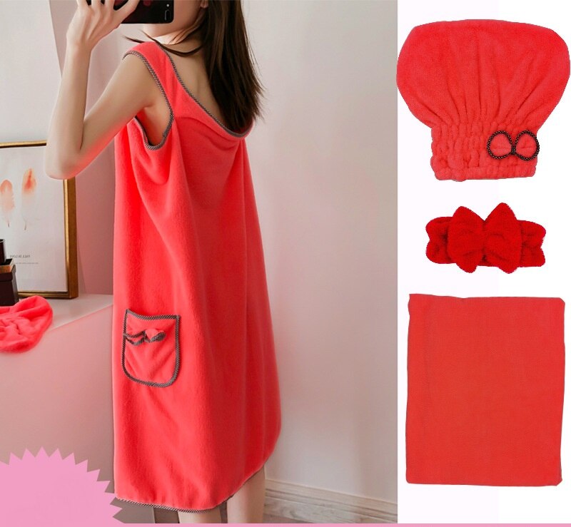 4 pièces/ensemble absorbant serviette enroulée corail polaire chemise de nuit jupe soutien-gorge serviette de bain microfibre serviette dame bonnet de douche bandeau ensemble adultes