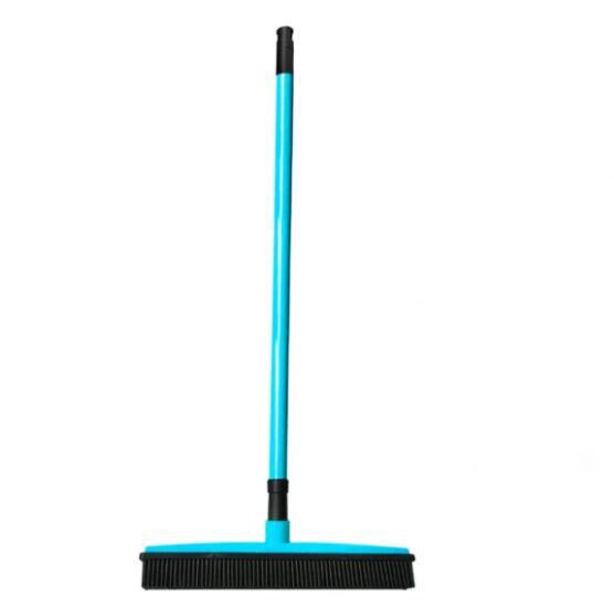 Escoba de goma telescópica para quitar pelusas de mascotas, escoba de limpieza mágica, escurridor, cerdas para rascar, escoba larga de empuje: Blue