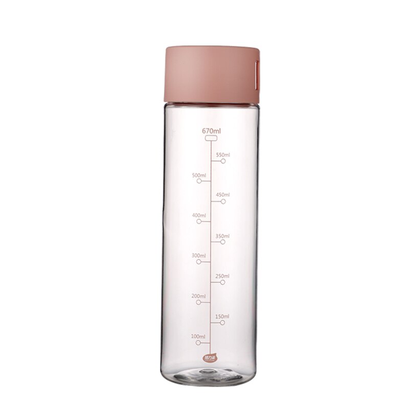 Genomskinlig vattenflaska 670ml plast drinkware turné utomhus sport skola läcksäker tätning gourd klättring bärbara flaskor: Rosa ( fen se )