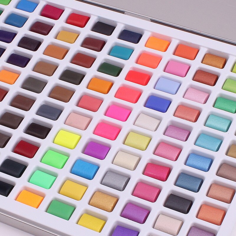 Solide Aquarel Verf Set, Tot 100 Kleuren Draagbare Kwast Aquarel Borstel Voor Kinderen Beginner Art Supplies Tekening