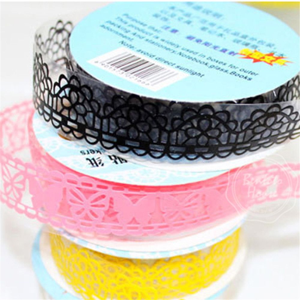 1pcs 18mm DIY Candy Color Washi Lace Tape Sticker Roll Decorative Scrapbooking Paper Masking Tape Self Adhesive Ornament Tape