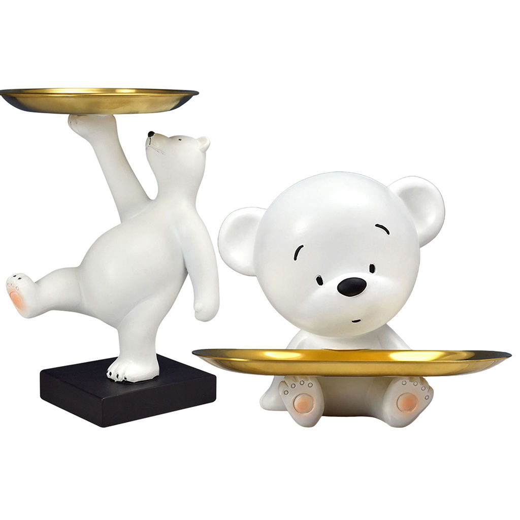 Nordic Polar Bear Sculpture Bear Statue Jewelry Storage Table Decoration Belt Plate Glasses Tray Home Art Statue