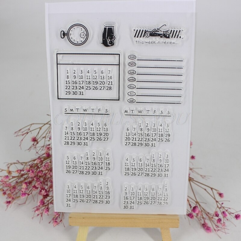 Calendario DIY hoja de sello de caucho transparente de silicona artesanía de álbum de colección de recortes decoración