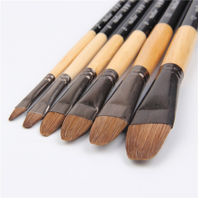 Pinceau de peinture à l'huile en crin de cheval de , 6 pièces, pinceau de peinture à l'huile pour artiste, pointe de langue, peintures acryliques, même nombre, stylo de rangée, papeterie pour étudiant
