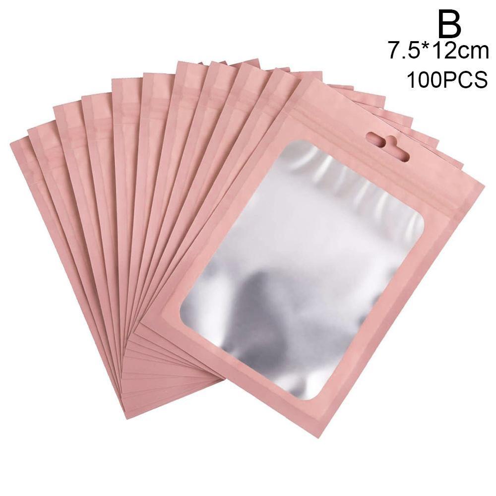 100 Stks/pak Matte Zip Lock Plastic Zak Aluminium Folie Hologram Voedsel Pouch Kleine Water Proof Rits Hersluitbare Zakjes 6*10Cm: pink 7.5x12cm