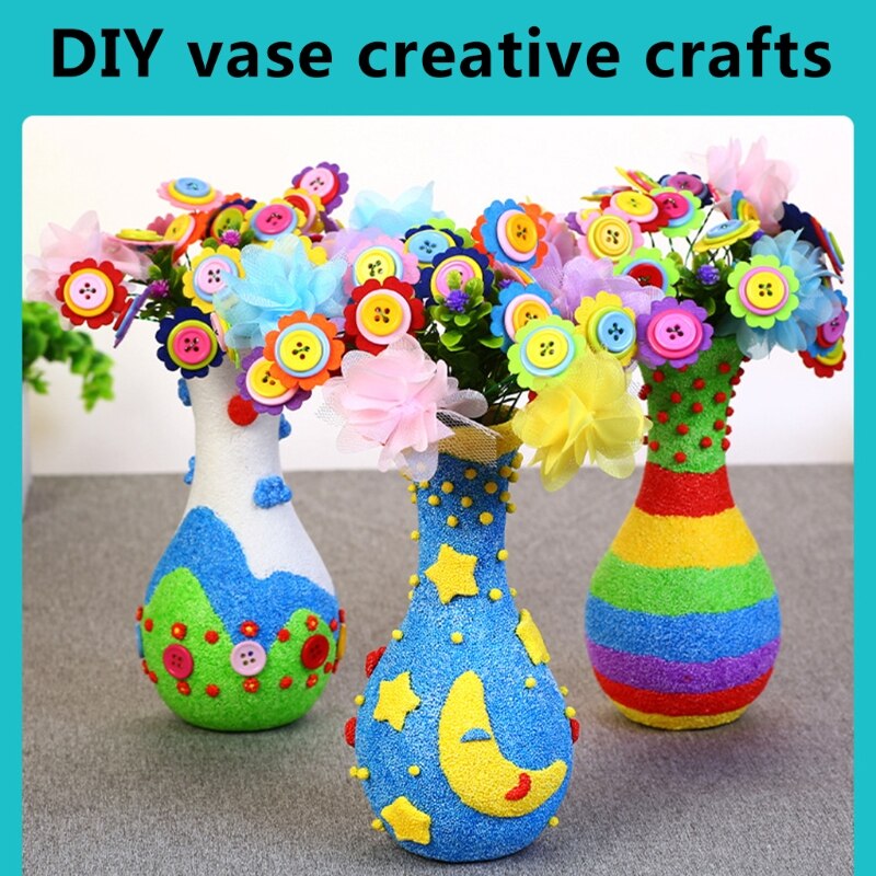 77HD Homemade Button Bouquet Craft Vase Arts Toy DIY Project for Boys&amp;Girls Make Your Own Flower Bouquet Felt Vase Flowers
