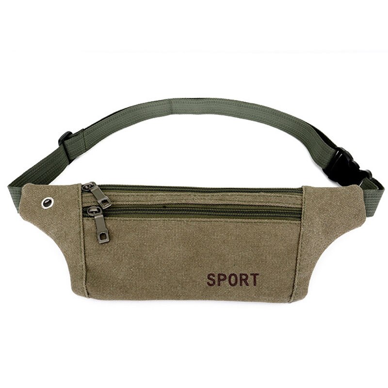 Canvas Fanny Pack Vrouwen Taille Tas Met Oortelefoon Gat Mannen Hip Bum Bag Reizen Purse Pocket Fit 6 "Telefoon voor Wandelen Hardlopen: Army green