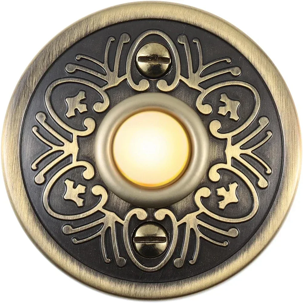 Bouton poussoir de sonnette en métal, bronze antique, filaire, 4.2, LED, rond, mural, interrupteur, 5.6cm