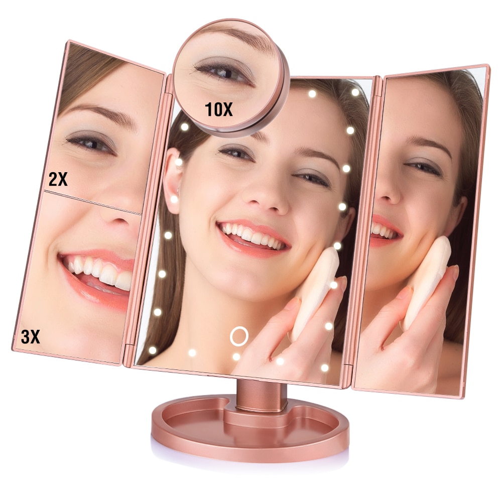 22 Led Light Touch Screen Make-Up Spiegel 10X Vergrootglas Compacte Spiegel Flexibele Cosmetica Spiegels
