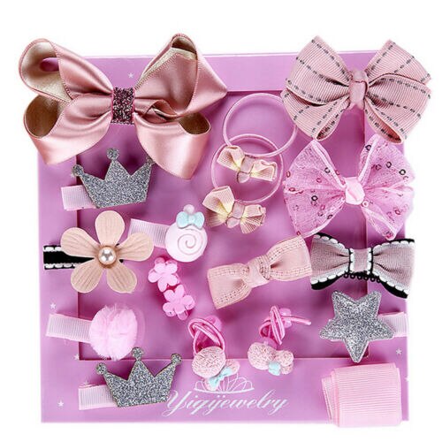 nette 18Stck freundlicher Baby Mädchen Süße Prinzessin Gummiband Bogen Haar Clips Blume Haarspange Stifte: Rosa