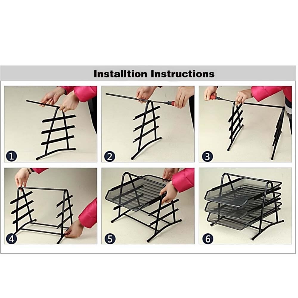 3-Tier Metal Mesh Letter Paper Document Foolscap Tray Stackable Front-load Holder Files Stand Organizer Collection