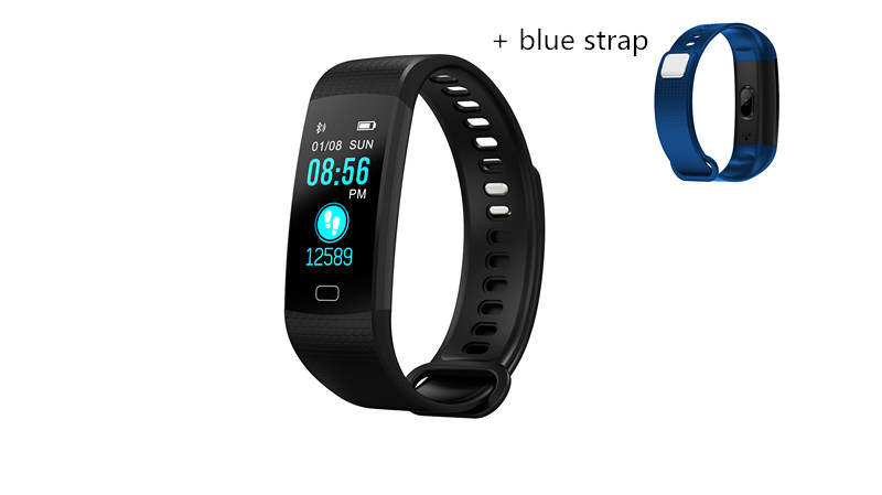 Montre intelligente hommes Fitness Tracker mesure de la pression artérielle moniteur de fréquence cardiaque Tracker d'activité étanche Smartwatch pour IOS: black add blue