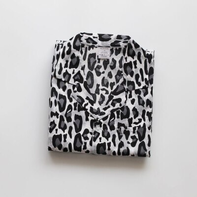 Pyjamas herr kortärmad bomull hemma kläder cardigan shorts bomull pyjamas set ungdom pojke pyjamas: Grå leopard / M
