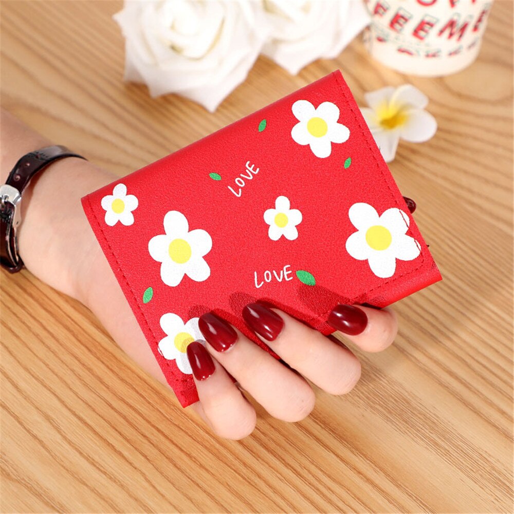 Porte-monnaie en cuir Pu pour femmes, joli porte-monnaie en forme de fleur, à loquet, porte-cartes: red