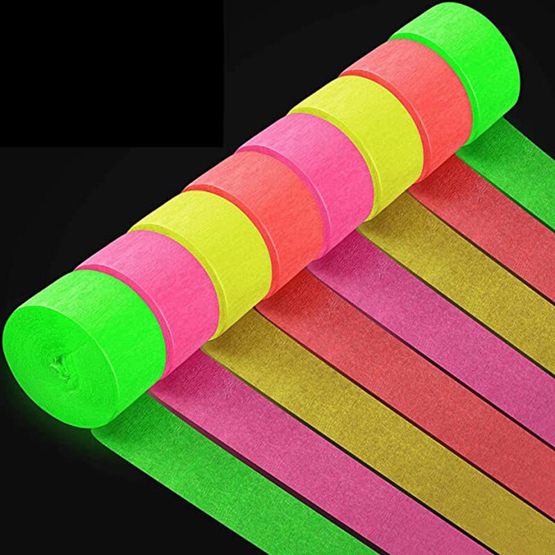 4 Rolls Fluorescent Crepe Paper Garland Streamer Luminous Neon Party Supplies Black Light Birthday Party Decor Kids