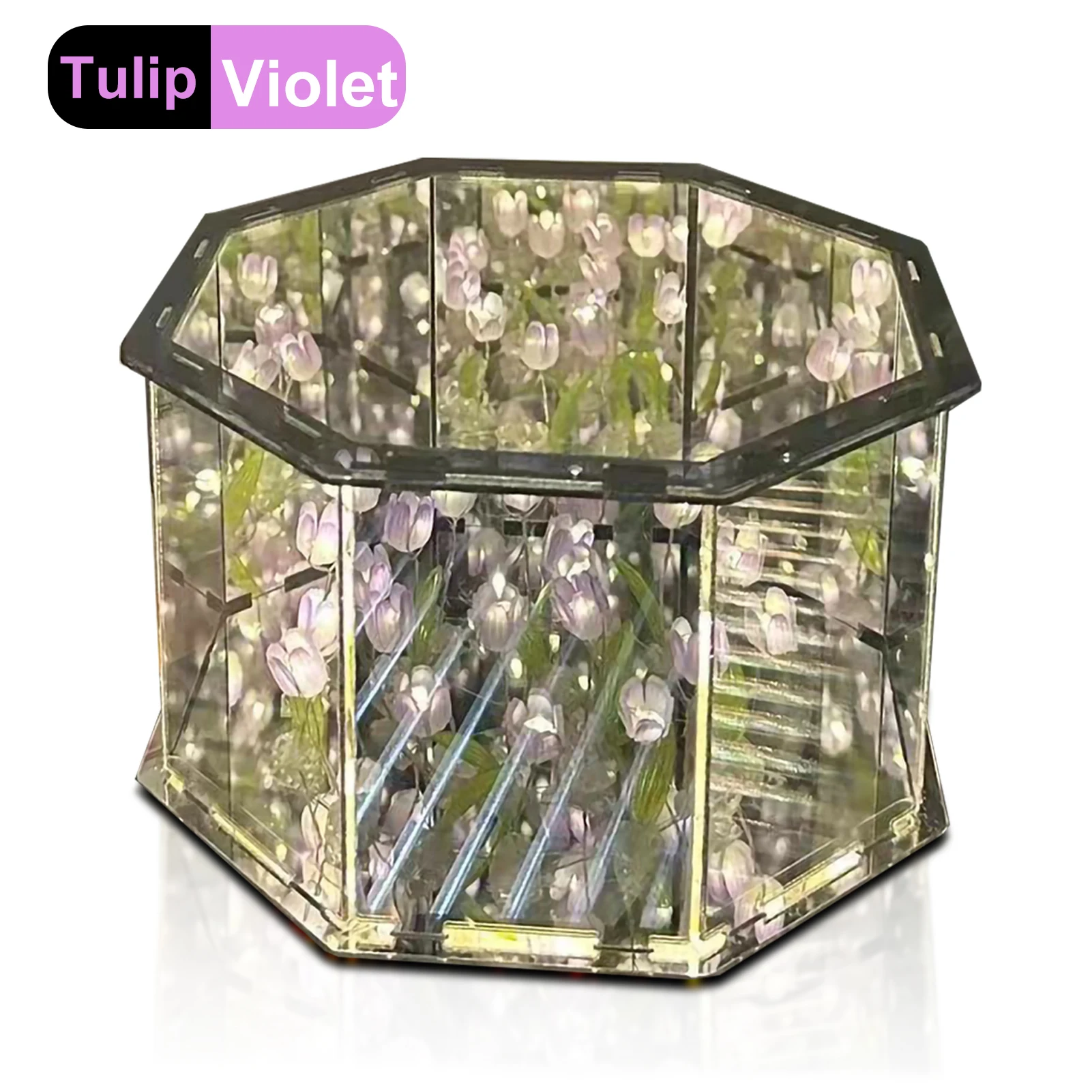 Diy tulipan nattlampe led dekorativ blomsternattlampe magisk kube bordlampe og speil til bilpynt jul: Grå