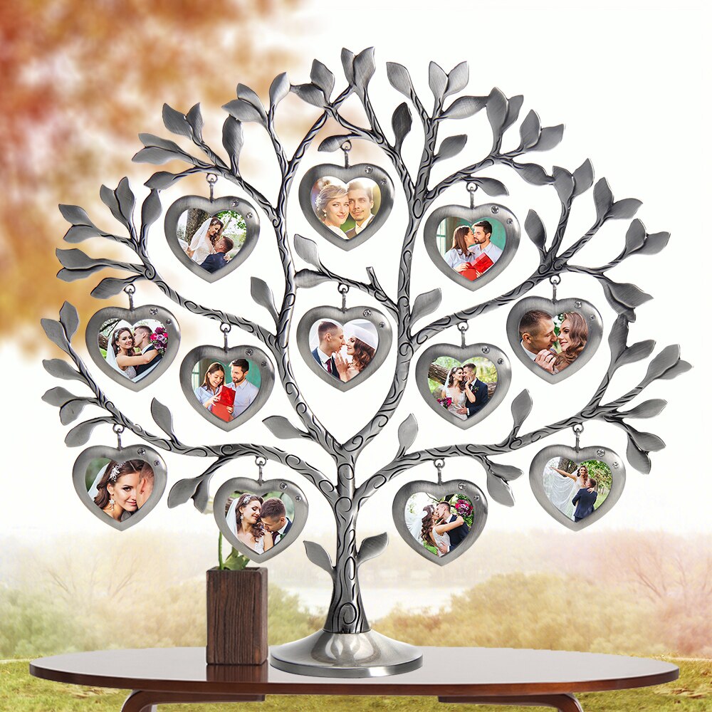 LASODY Rhinestone Family Tree Picture Frame Tree 12 Small Frames Father&#39;s Day Tabletop Home Decoration