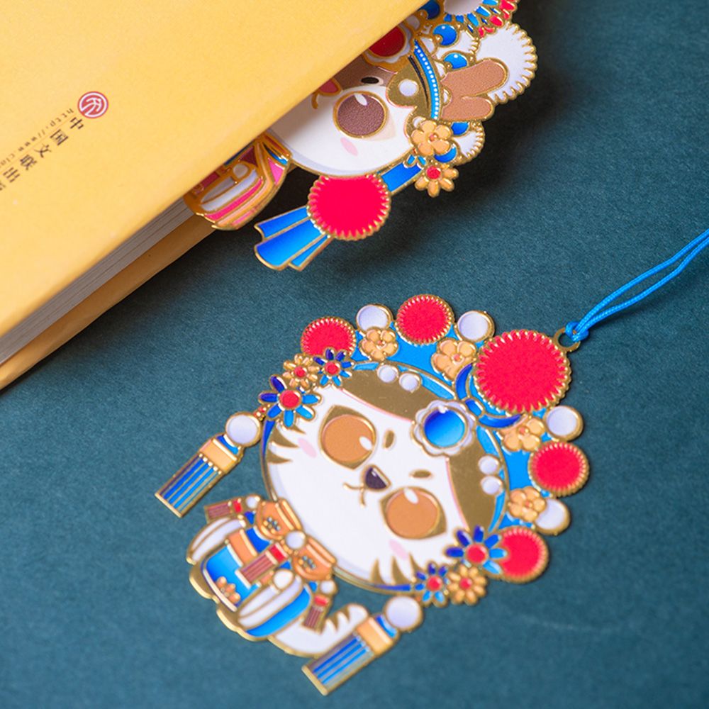 Chinese Style Peking Opera Retro Metal Bookmark Animal Pendant Hollow Bookmark Book Tassel Pagination Mark Stationery