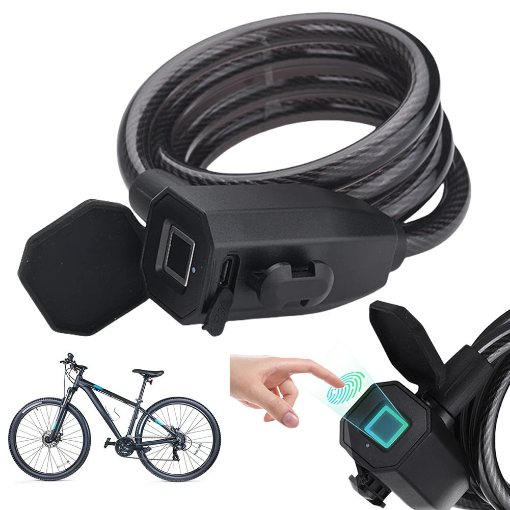 Fingerabdruck-Fahrradschloss, 1200 mm lang, wasserdicht, Diebstahlschutz, USB-Aufladung, MTB, Rennrad, Fingerabdruckschloss für Elektrofahrrad, Rolle