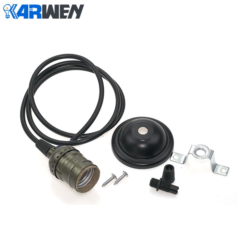 Base de bombilla Edison E27, soporte de lámpara de bronce colgante, enchufe de tornillo de 110V/220V con interruptor/Cadena de cobre + Hierro con agarre de cable de 1,2 M