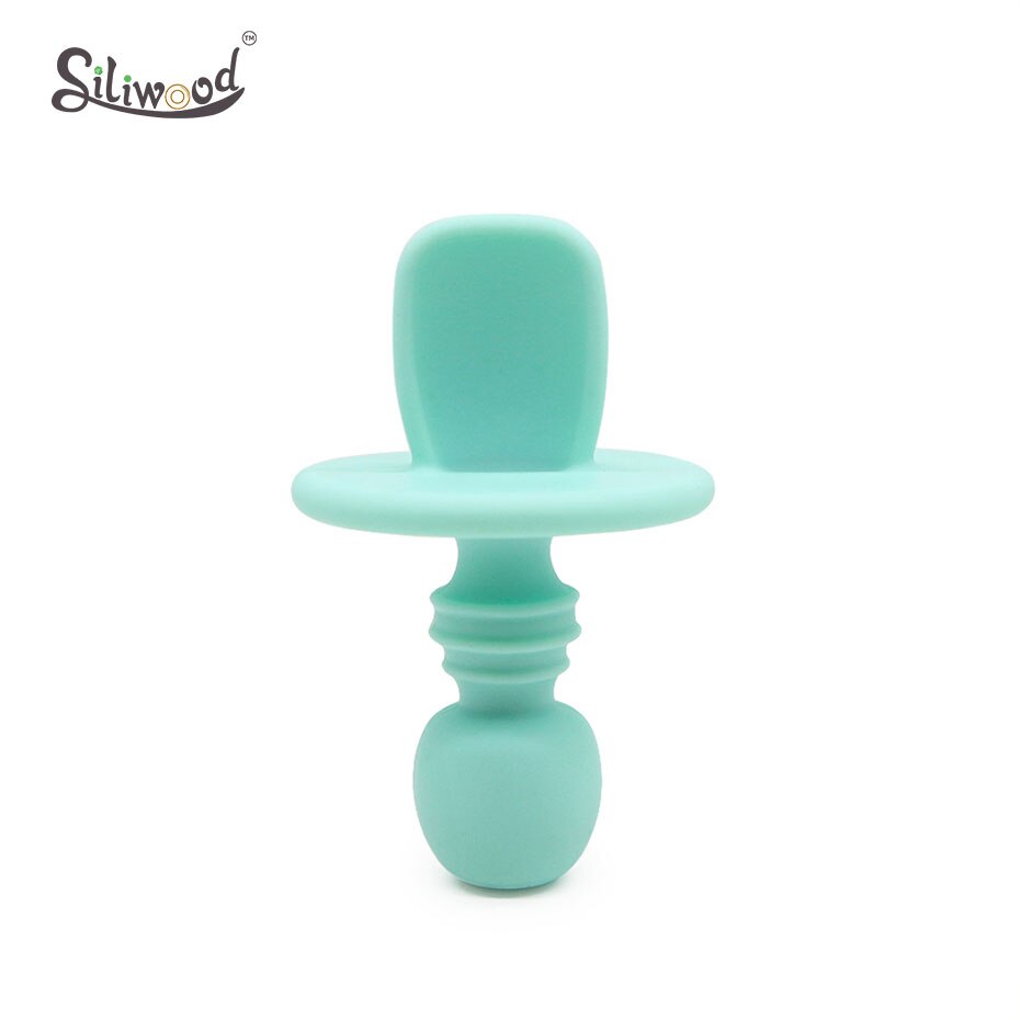 Kind Voeden Baby Bestek Houten Silicone Baby Veilig Voeden Zuigelingenvoeding Accessoires Cartoon Babyvoeding Lepel Vork: 1pc Mint Spoon