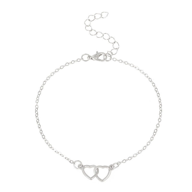 Tobillera bohemia pulsera en la pierna corazón tobilleras femeninas descalzo para mujer cadena de pierna joyería de pie de playa: PLATEADO